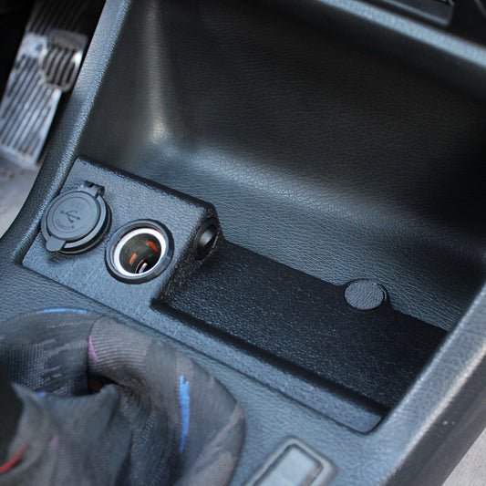 BMW E30 Utility Panel Ashtray Replacement & Phone Mount - Combination USB charge socket and stock 12V power outlet